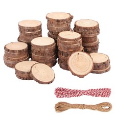 80 PCS 3.2-3.6inch Unfinished Wood Slices, Natural Wood Slices, Predrilled wi...