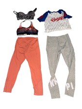 Women's Lot Of 5 Victoria's Secret PINK 2 sport bras,2 Leggings, Chicago shirt L