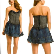 GUESS Project Runway Natazha Corset Lace-up Studded Denim Dress Size 1 (XS)