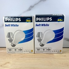 8X Philips Incandescent 40W Soft White Light Bulbs A19 NOS