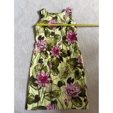 Talbots Womens Size 12 Sheath Dress Pink Water Lily Pad Floral Yellow Sleeveless