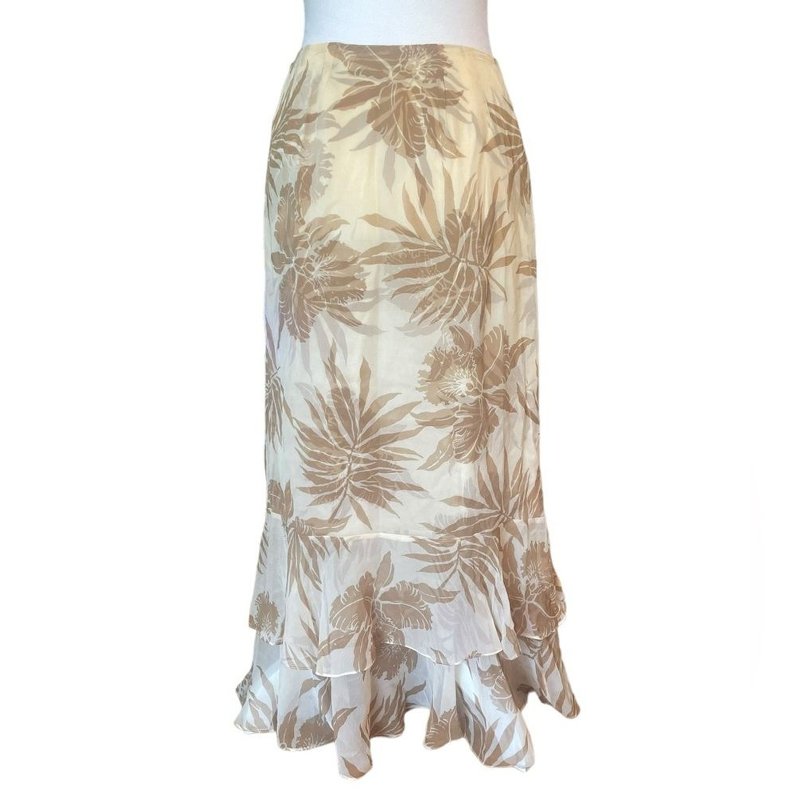 Dana Buchman Silk Maxi Skirt Tiered Layered Ruffled Tropical Print Size 2