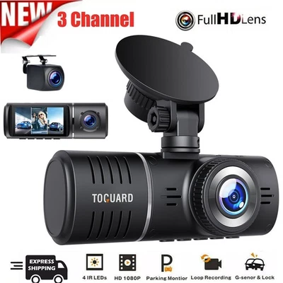 EYETOO TOGUARD 3 Channel 1080P Dash Cam Front Rear Inside Triple Car Camera NightVision
