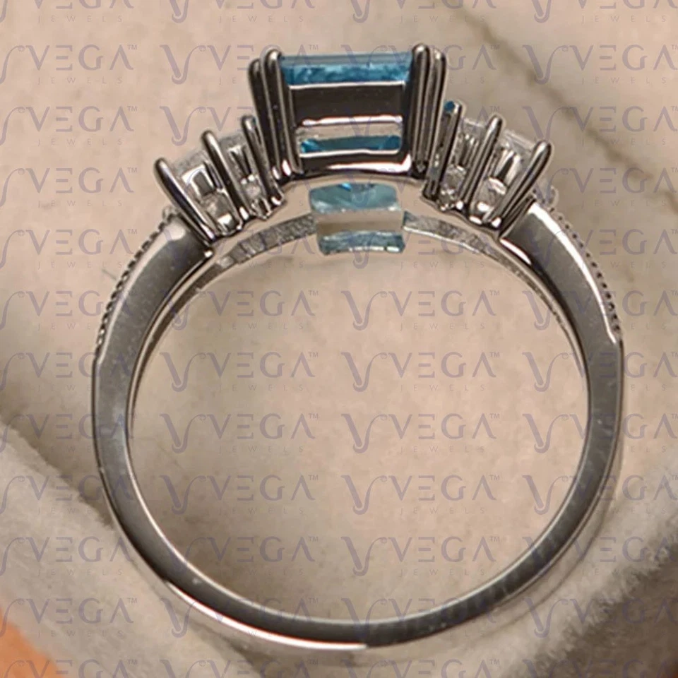 4.50Carat Emerald Cut Natural Topaz and Diamond Prong Ring 950PT Platinum Plated - Image 3 of 4