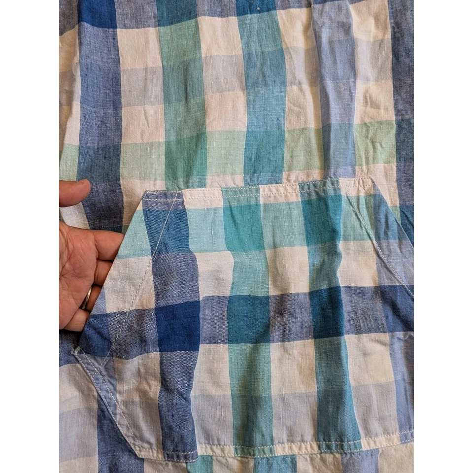 Túnica Tommy Bahama 100 % lino mujer talla L manga 3/4 cuadros playa costera *defecto* Foto 3 de 4