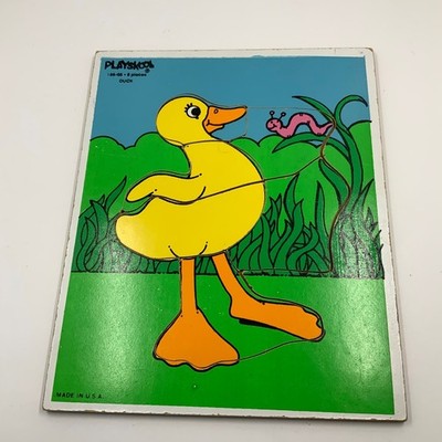 Vintage Playskool Wood Board Puzzle Duck 186-06 6 Pieces Made in USA Toddler Toy