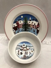 Villeroy Boch Porcelain Laplau Naif Christmas Cereal Bowl Dessert Plate Mint C