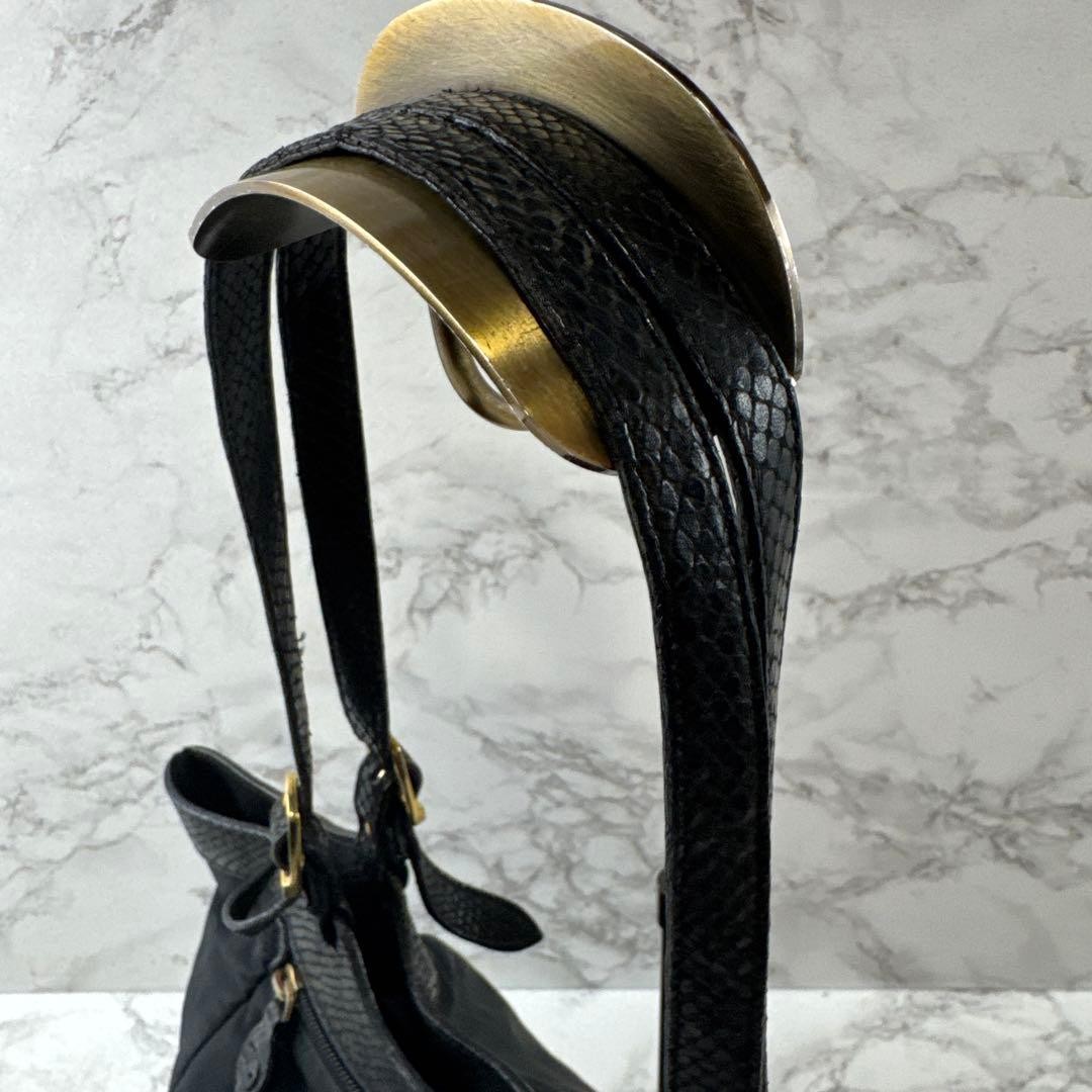 BALLY Nylon Python Embossed Leather Tote Bag Blac… - image 3