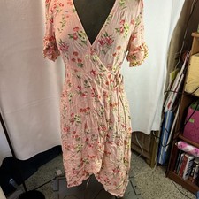 Floral High Low Wrap Short Sleeve Forever 21 Maxi Dress Pink Floral Womens M