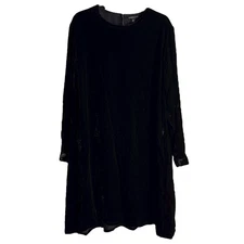 Eileen Fisher Womens Large Black Velvet Crew Neck Knee Length Dress NWT
