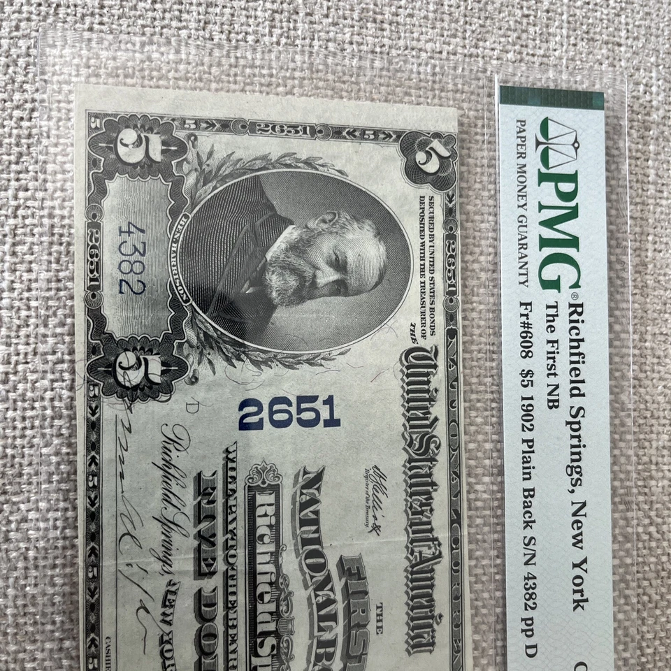 1902 Richfield Springs NY New York National Bank Note Ch 2651 PMG 45 EPQ - Image 2 of 4