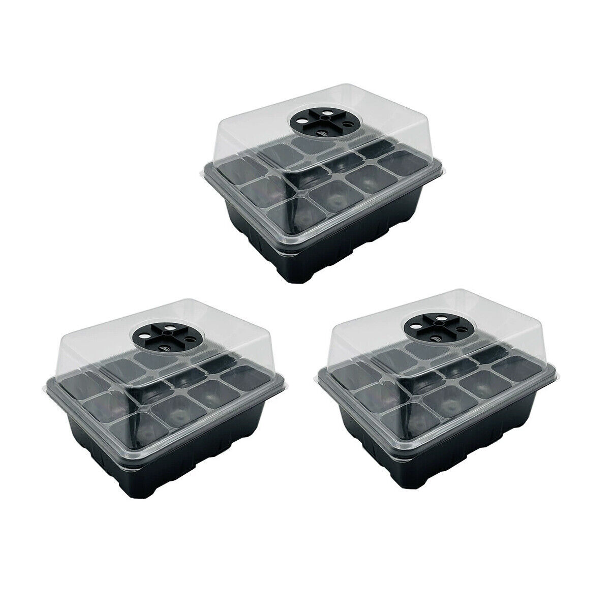 Seed Starter Tray Set 3X 5X 12 Cell Black Plant Nursery Grow Box Propagation Kit