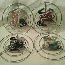 Set of 4 Metal Hot Plate Trivets w/Coffee Design