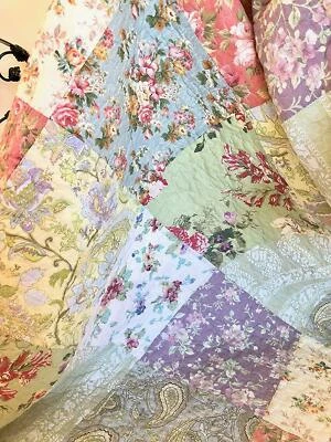 QUALITY BEAUTIFUL COZY COTTAGE CHIC COUNTRY PINK ROSE GREEN BLUE SHABBY FLORAL QUILT SET