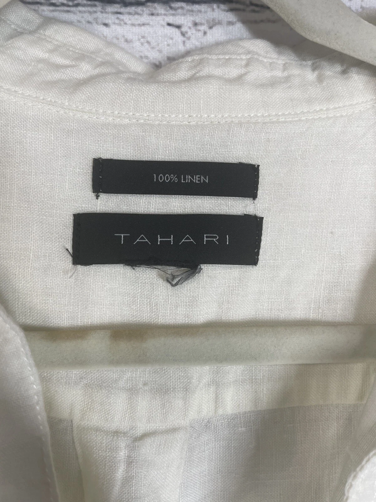 OFF WHITE Abito camicia Tahari 100% lino 1 4 con bottoni bianco a righe