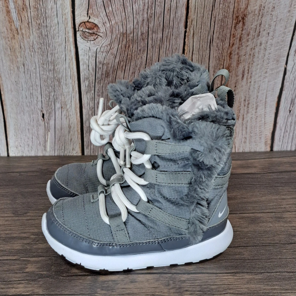 Nike Roshe One Toddler Hi Top Gray Faux Fur Boots Size 7c Hook