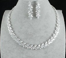 BRILLIANT CZ CUBIC ZIRCONIA CRYSTAL NECKLACE EARRINGS SET WEDDING PARTY CZ2207