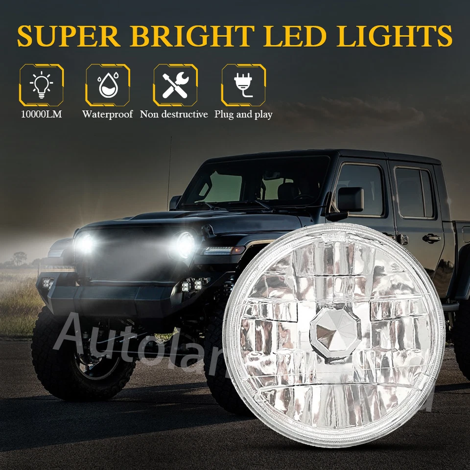 Par de faros LED de carcasa redonda de 7 pulgadas H4 altos bajos para Jeep J10 J20 1974-1978 Foto 2 de 4