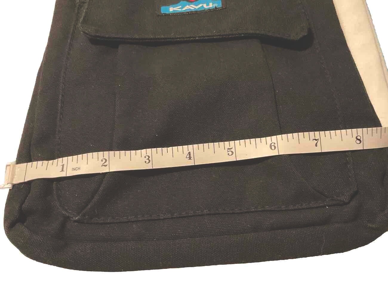 KAVU Crossbody Bag Canvas Purse Black w/ Flower Border At Top Adjustable Strap