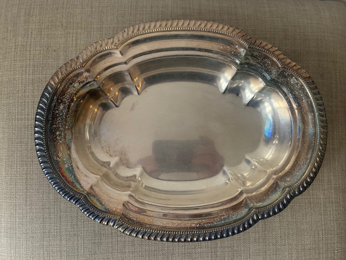 Vintage Art Deco Style “Silver On Copper” Deep 14 X 10 Silver Plate Serving  Dish
