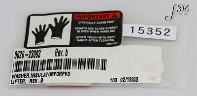 A 15352 APPLIED MATERIALS WASHER INSULATOR FOR PVD LIFTER (NEW) 0020