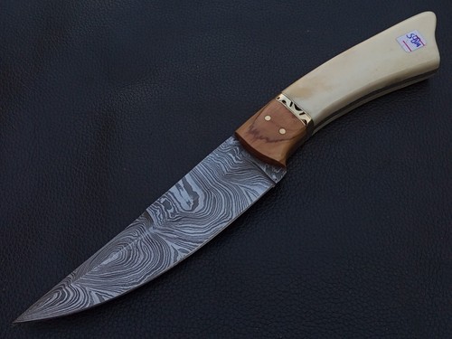9.5" CUSTOM HAND MADE DAMASCUS STEEL SKINNER KNIFE BONE HANDLE W/SHEATH 4932 - Picture 8 of 8