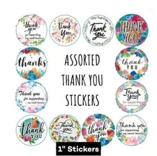100 THANK YOU ASSORTED 1" STICKERS LABELS SEALS FEEDBACK Small Business