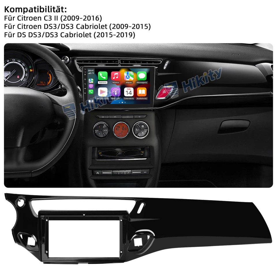 DAB+ 9" Apple CarPlay Android 13 Radio Navi GPS Für Citroen C3 II, DS3 2009-2016 - Bild 2 von 4