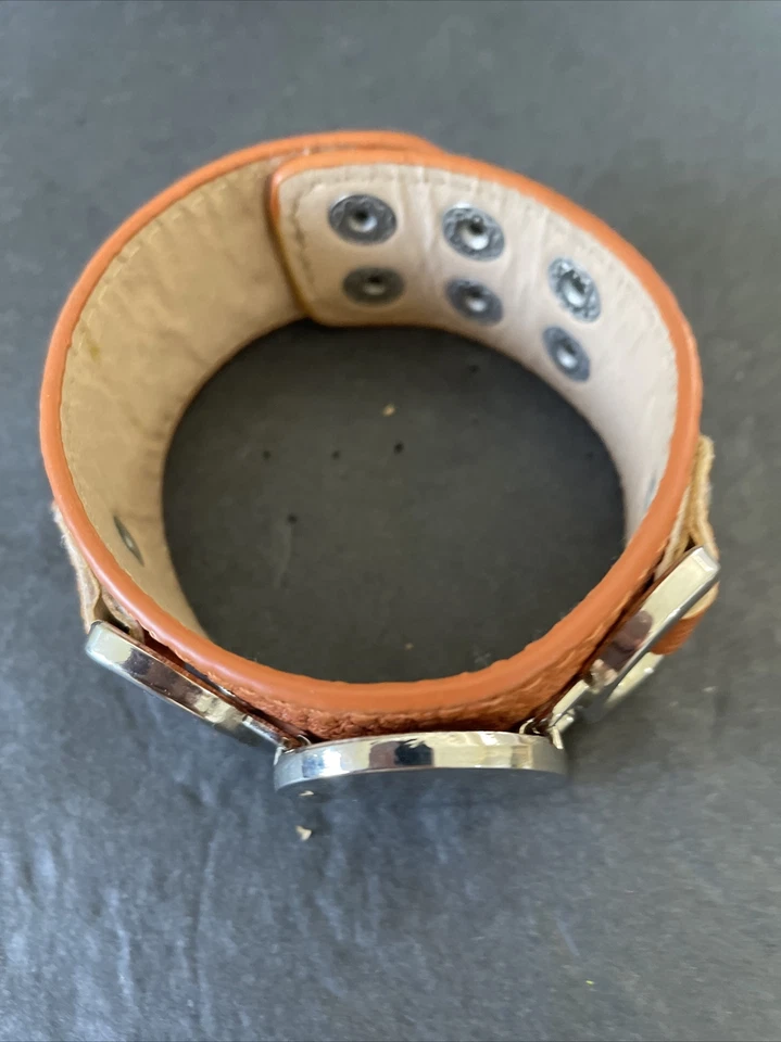 "Pulsera de cuero marrón acero inoxidable monograma en blanco broches de presión ajustables 9""" Foto 3 de 4