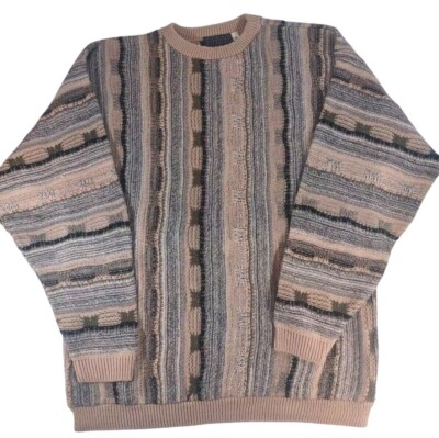 Vintage American Priority Neutral 3D Knit Cosby Style Crewneck Sweater 90s Sz XL