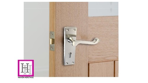 Door Handles Lever Lock Satin Finish Victorian Scroll For Entrance or Back Doors - 第 8/12 張圖片