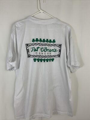 Vintage 90s Mens Large Single stitch T-Shirt Pat O brien s Cancun White Green