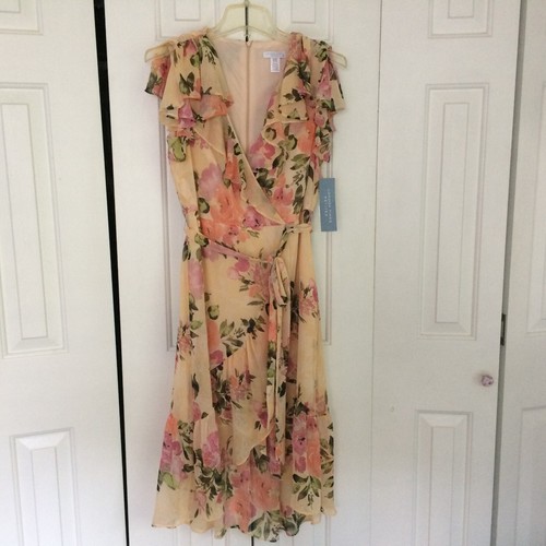 NWT London Times Boho Floral Printed Midi HiLo Dress Petites size 8 faux wrap - Picture 2 of 14