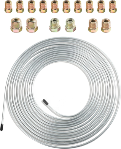 25ft 3/16" Copper Nickel Brake Line Kit w/ Fittings - Silver - Picture 1 of 6