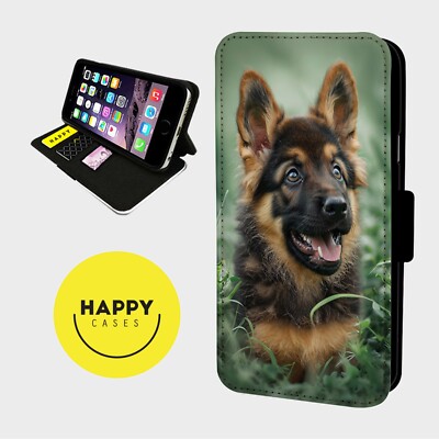 FRÖHLICHER DEUTSCHER SCHÄFERHUND WELPE - Kunstleder Klapp Handy Hülle Cover - iPhone/Samsung