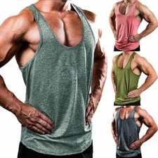 Mens Plain Gym Singlets Bodybuilding Tank Top Gym Stringer Y-Back Muscle Vest UK