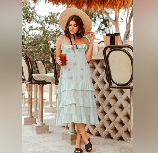 mint green sun dress SUNDRESS Revolve Rare Mint Green Beaded Star Tiered Midi Dress XS
