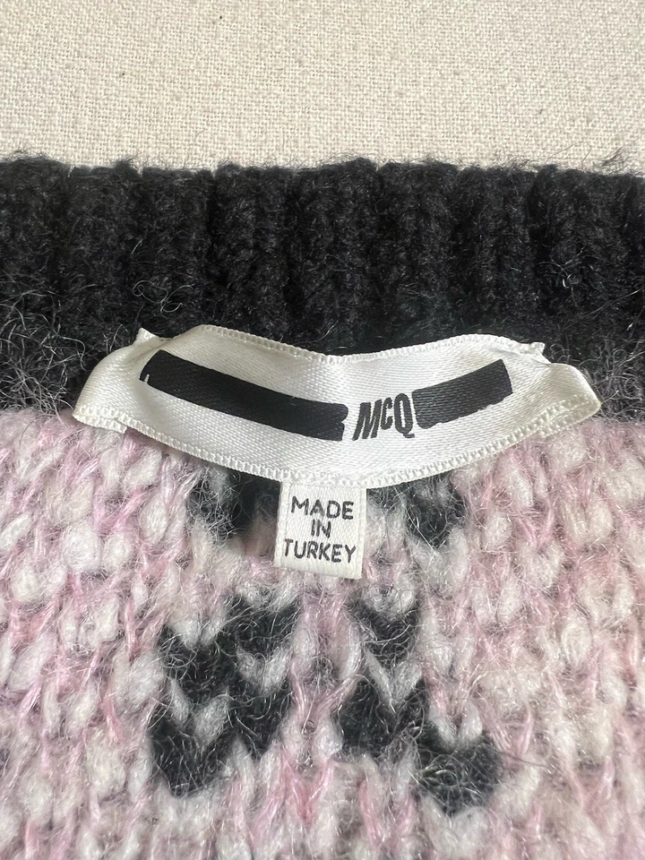 McQueen джемпер M Mohair альпака черный розовый белый винтажный узор McQ пушистый теплый - Изображение 4 из 4