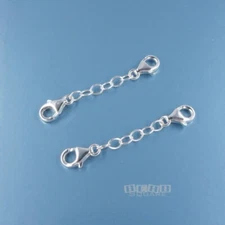 2 Sterling Silver Lobster Claw Clasps Extender, Safety Chain, 1.5 (1-1/2) inches