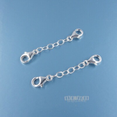 2 Sterling Silver Lobster Claw Clasps Extender, Safety Chain, 1.5 (1-1/2) inches