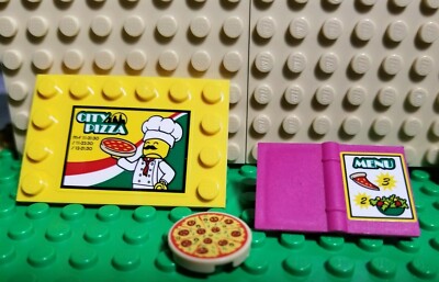 LEGO Minifigure Menu Pizza Set Sign Friends Mini doll Food Gear