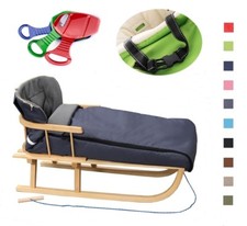 Holzschlitten mit Rückenlehne und Winterfußsack Fleece Schlitten aus Buchenholz