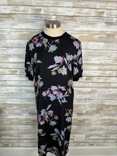 Who What Wear Black w/Multi Floral Print Short Sleeve Midi Dress Size Small