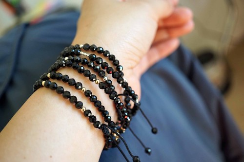 Black Faceted Tourmaline Stuning Bead Bracelet Gold-filled 7'' Sterling Silver - Picture 12 of 15