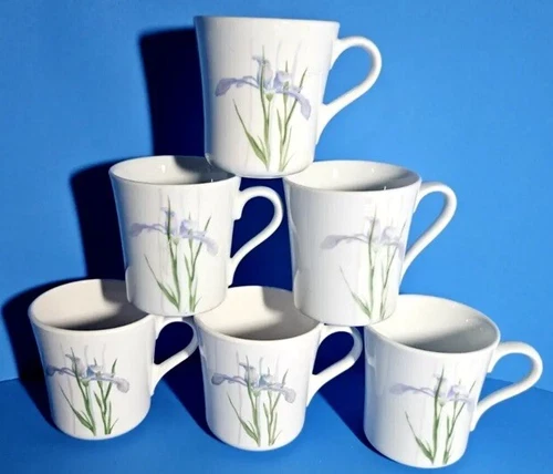 Corning Ware Corelle 6 PC Shadow Iris Floral Coffee Tea Cup Mug Purple Flower EC