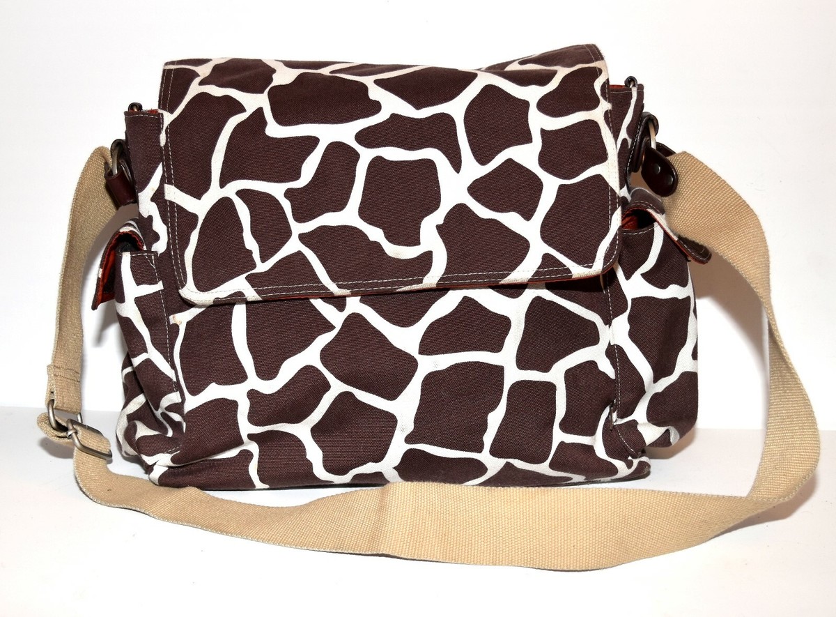 HoNopii♡ OiOi Giraffe Print Canvas Diaper Bag + Changing Pad Insulated