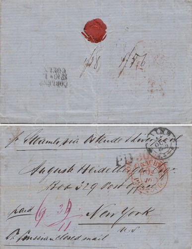 MTM252 1859 TRANSATLANTIC PAID COVER GERMANY HESSEN TO USA PRUSSIAN CLOSED MAIL