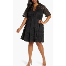 ELOQUII Black Embroidered Fit & Flare Dress Size 20