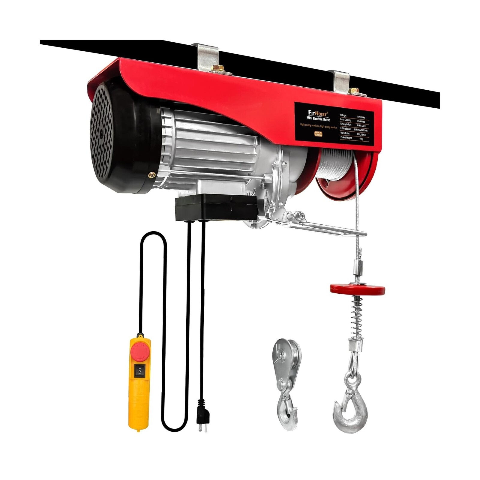 440 lbs Lift Electric Hoist, 110V Electric Winch with Zinc-Plated Steel Wire,...