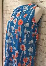 Emily Van Den Bergh Dress Casual Beach 36 Small NEW Sleeveless Blue Floral Sheer